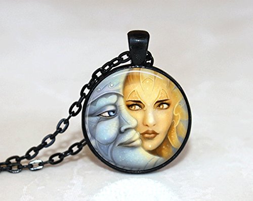 GlassTile Necklace Sun and Moon Necklace Glass Tile Jewelry Celestial Jewelry Sun Jewelry Moon Jewelry Celestial Necklace Black and White