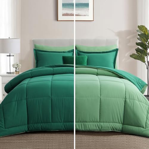 Aisbo Emerald and Sage Green Comforter Set King - 3-Pieces Reversible Comforter Set King Size Soft and Lightweight, All Season Down Alternative Bed Comforter with 2 Pillow Shams