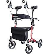 Aliseniors Upright Walker, Stand Up Rollator Walker with Seat, Foldable 4 Wheel Rolling Walker, M...