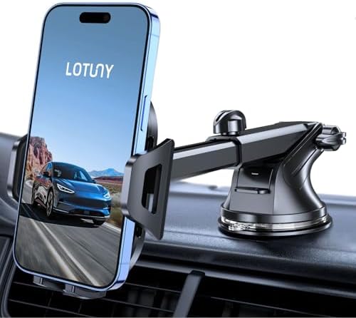 LOTUNY Phone Holders for Your Car Upgraded Car Phone Holder Mount Hands Free Universal Automobile Cradle for Dashboard Windshield, Compatible with iPhone Samsung Google and All Phones