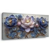 GAFSING Flowers Canvas Wall Art Prints Retro Wood Grain Blue Painting Artwork Picture Rustic Wate...