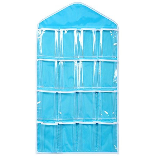 RKPM 16 Grids Pouch Clothes Sock Underwear Bra Hanging Storage Bag Organizer - Blue