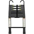 Telescopic Ladder, 12.5FT RIKADE Aluminum Telescoping Ladder with Non-Slip Feet and Stable Hook, Portable Extension Ladder for Household and Outdoor Working, 330lb Capacity Black