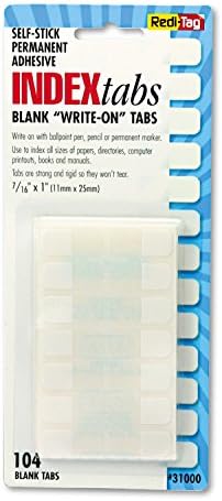 Redi-Tag, RTG31000, Permanent Stick Write-On Index Tabs, 104 / Pack , White