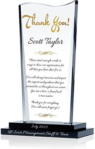 Personalized Crystal Farewell Gift for Boss Leaving or Retiring, Customized with Boss Name and Farewell Message, Unique Going Away Gift for Boss, Manager, Supervisor and Other Leaders (L - 9")