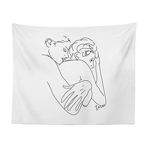 anaan Sketch Tapestry Wall Hanging Carpet Hanging Abstract Line Art Drawing Contour Wall decorations Throw Towel Wall Art Black White Modern Design (51"X 59" (130x150cm), Hug)