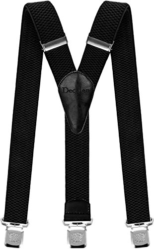 Decalen Mens Braces with Very Strong Metal Clips Wide 4 cm 1.5 inch Heavy Duty Suspenders One Size Fits All Men and Women Adjustable and Elastic Y Style (Black)