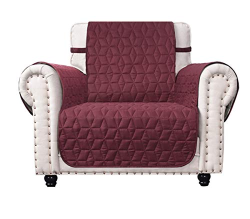 quilted chair cover - Ameritex Chair Cover with Anti-Skip Dog Paw Print 100% Water-Resistant Quilted Furniture Protector Slipcover for Dogs, Children, Pets Chair Slipcover for Leather Couch (Burgundy, 23'')