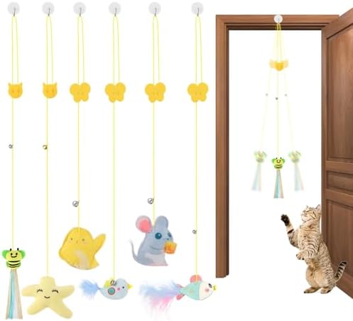 XLSXEXCL 6 Pcs Hanging Cat Toy, Cat Hanging Toy Door Hanging Cat Toy Cat Toy Door Hanger Door Frame Cat Toy Door Hanging Cat Toys for Indoor Cats Pet Gifts for Cats