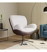 360° Swivel Accent Chair, Modern Upholstered Chenille Lounge Chair, Faux Leather Club Chair with ...