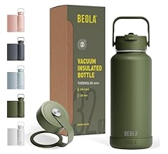 BEOLA 950ml Water Bottle 18/8 Stainless Steel 304 Double Wall Insulated Thermos Bottle with Straw Lid and wide mouth, 2 lid…