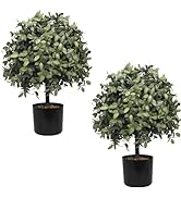 UNADRA 2Pcs Artificial Boxwood Plants Outdoor (23" T,13" D) - Realistic Faux Boxwood Ball Topiari...