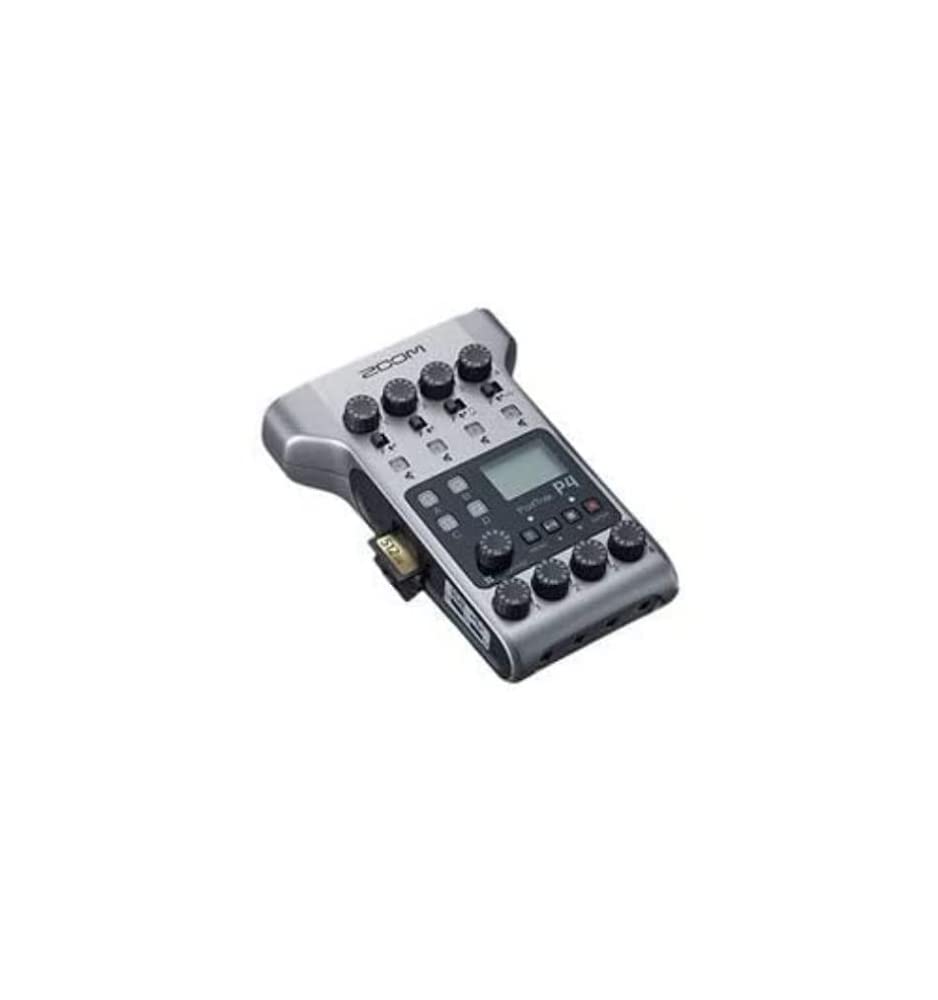 Zoom P4 PodTrak portable recorder, podcasting mixer and interface for mobile podcast recordings in professional audio quality, 4x XLR, phantom power, silver