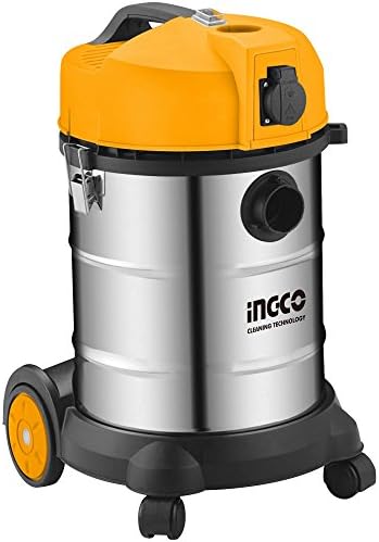 Ingco Wet and Dry Vacuum Cleaner 1400 Watt 30 Litre Stainless Steel Metal Tank Powerful Suction Blower Function for Home Office Car Cleaning (Yellow/Black)