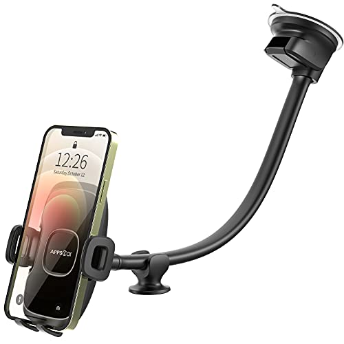 13'' Gooseneck Car Phone Holder, Industrial-Strength Car Phone Mount Windshield Suction Cup, Holder for Cell Phone in Truck, Long Arm Phone Holder Windshield Mount for Truck SUV, Phone Window Mount