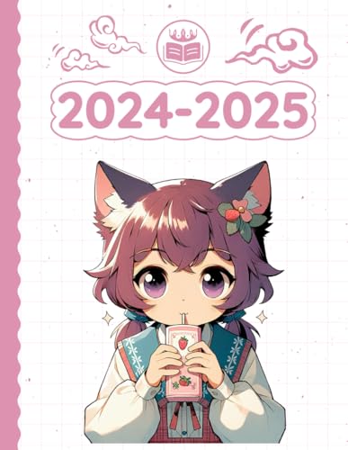 2024 2025 Planner Chibi Cat Girl Drinking Strawberry Milk Kawaii Anime: Weekly and Monthly with Calendar (12 Month, Goals, Water & Sleep Tracker...) ... for Japanese Anime Lovers in School & Work