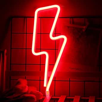 eyeJOY Lightning Bolt Neon Signs Neon Lights Led Wall Sign Light USB/ Battery Powered Led Lights Red Neon Signs for Bedroom Wall Decor Kids Gaming Room Bar Birthday Party Supplies Home