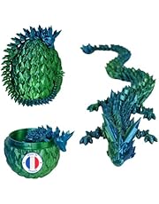 Beweglicher Drache &amp; 3D-gedrucktes Drachenei - Fantastische Universumsdekoration / Fidget Toy - Geschenkidee, Einzigartige Dekoration für Zuhause, Kinderzimmer, Wohnzimmer (Blau Grün Glänzend)