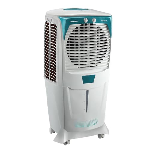 Crompton Ozone Desert Air Cooler- 75L; with Everlast Pump, Auto Fill, 4-Way Air Deflection and High Density Honeycomb Pads; White & Teal