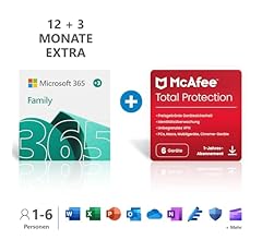 Microsoft 365 Family 12+3 Monate Abonnement | 6 Nutzer | Mehrere PCs/Macs, Tablets/mobile Geräte |Download Code + McAfee To…