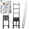 JADDUO 16.5FT Telescopic Ladder, Aluminium Black Telescoping Ladder with Non-Slip Feet and Stable Hook, Portable Extension Ladder for Household and Outdoor Working, Heavy Duty 330lbs Max Capacity