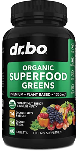 organic fruit vegetable powder - Organic Superfood Greens & Fruit Supplements - Energy Super Food Fruits and Veggies Supplement Tablets - Daily Green Veggie Powder Blend Plus Vegetable Foods Alfalfa, Spinach, Cabbage & Spirulina Tabs