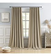 DUALIFE Taupe Blackout Pinch Pleated Curtains for Bedroom 102 Inch Length, Linen Blended Farmhous...