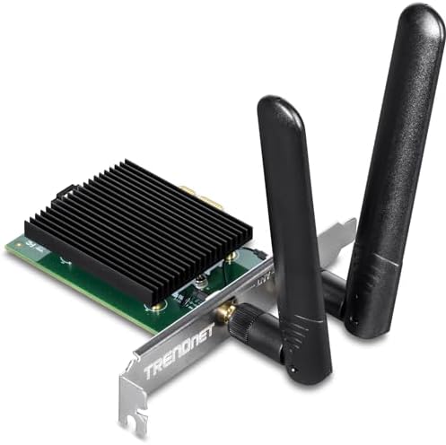 TRENDnet AX3000 Wireless Dual Band & Bluetooth 5.2 Class 2 PCIe Adapter, 2401 Mbps Wireless AX, 600 Mbps Wireless N Bands, Support Windows 10, Supports Up to WPA3 WiFi Connectivity,Black,TEW-907ECH