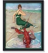 Poster Master Vintage Lobster Serenade Poster - Retro Woman In Bathing Suit Print - Beach Art - G...