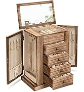 Emfogo Jewelry Box for Women, 5 Layer Large Wood Jewelry Boxes & Organizers for Necklaces Earring...