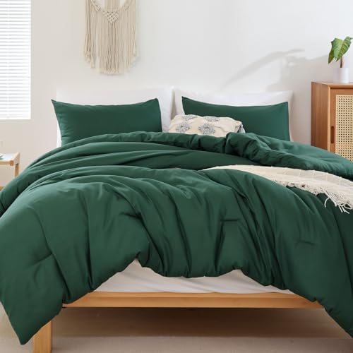 ROSGONIA King Size Comforter Set Emerald Green, 3pcs (1 Boho Dark Forest Comforter & 2 Pillowcases), All Season Blanket Lightweight Bedspreads Quilt