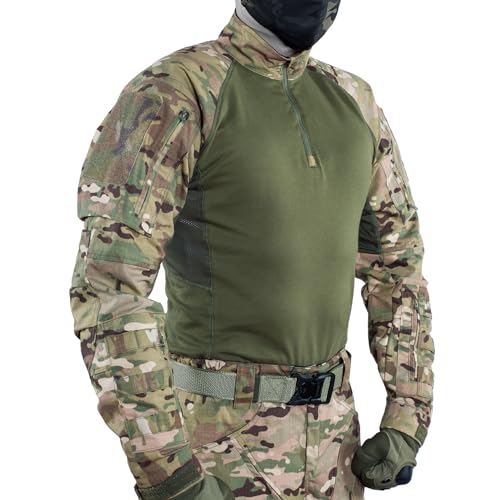 MEGE KNIGHT Combat Top Multicam Airsoft Shirt Seamless Long Sleeve Shirt with Shoulder Cushion Military Surplus, Multicam, XXL