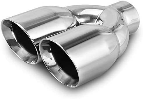 AUTOSAVER88 Universal Dual Exhaust Tip 2.5 Inch Inlet, 2.5" Inlet 3.5" Outlet 9.5" Length Chrome Polished Stainless Steel Exhaust Tailpipe Tip, 2 1/2 Inch Double Layer Staggered Exhaust Tip, Weld-On