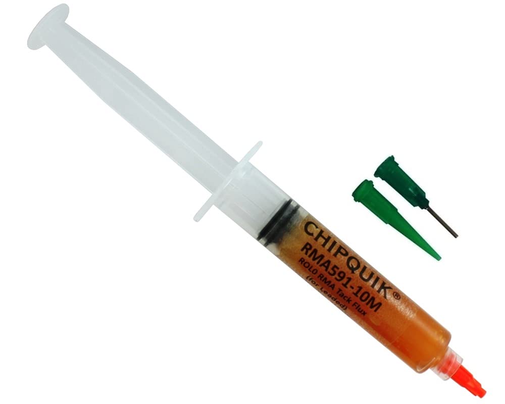 Chip Quik RMA591-10M ROL0 RMA Tack Flux (for Leaded) in 10cc/10g Luer Lock Manual Syringe w/tips