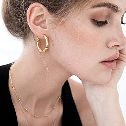 SWEETV 14k Gold Hoop Earrings Twisted Huggie Earrings for Women Sterling Silver Hoops Hypoallergenic Sleep Earrings, 25MM