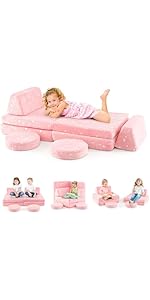 Costzon Kids Couch Set Convertible, Toddler Chair Glow in The Dark, Folding Children Sofa Couch, ...