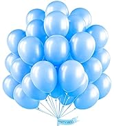 PartyWoo Blue Balloons, 50 pcs 12 Inch Pearl Sky Blue Balloons, Latex Balloons for Balloon Garlan...