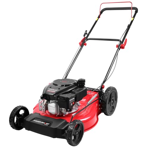 PowerSmart 21 in. Gas Lawn Mower, 144cc 2-in-1 Mulching Push Mower with 6-Positions Height Adjustment, High Rear Wheels