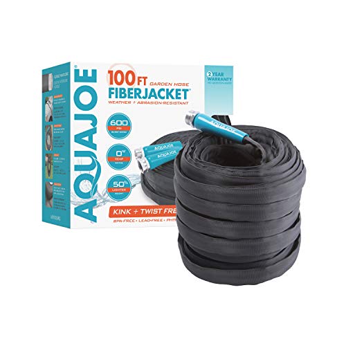 Aqua Joe AJFJH100-58-PRO FiberJacket Non-Expanding Kink-Free Garden, RV, Marine and Camper Hose, Ultra-Lightweight, Drinking Water Safe, 100-Foot x 5/8-Inch