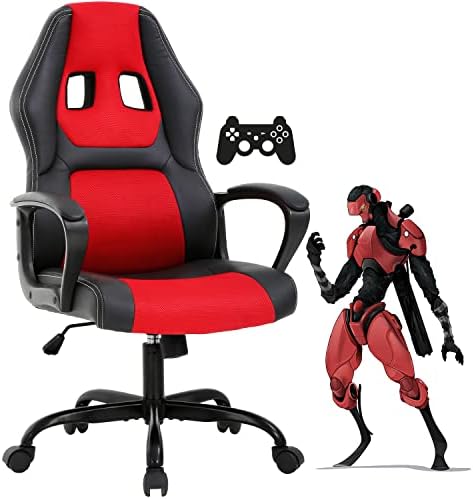 Gaming Chair PC Computer Chair Office Chair for Adult Teen Kids, Ergonomic PU Leather Gamer Chair with Lumbar Support High Back Adjustable Rolling Swivel Desk Chair, Red