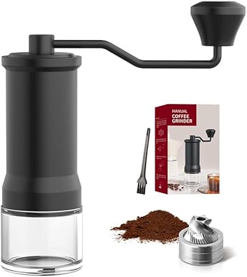 JUMOREFO Manual Coffee Grinder, Capacity 25g with CNC Stainless Steel Conical Burr, Adjustable Setting, Portable Coffee Grinder for Camping Home Office Hand Grinder Gift