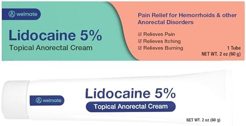 WELMATE Crema adormecedora de lidocaína al 5% de máxima fuerza, anestésico tópico, dolores, dolor de espalda, picazón, dolor, ardor y moretones, sin perfume, embalaje resistente a los niños, 2 onzas