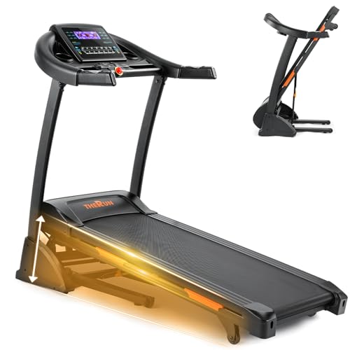 THERUN Incline Treadmill, Treadmill for Running and Walking, 300 lbs Weight Capacity Folding Treadmill with 0-15% Auto Incline, Wide Belt, 3.5HP, App, Heart Rate, Black