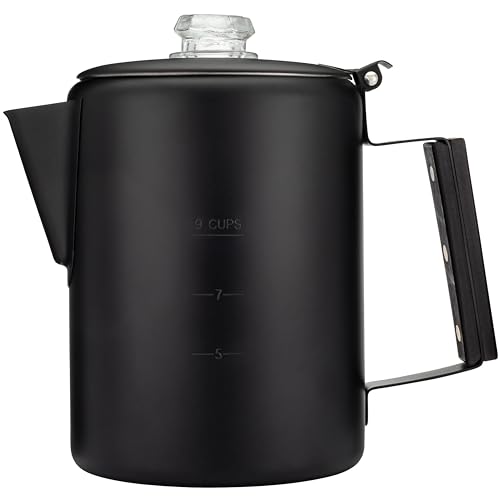 COLETTI Black Bozeman Percolator Coffee Pot — Camping Coffee Pot, Coffee Percolator – America’s Sleekest Percolator – Pure Stainless Steel, NO Aluminum or Plastic (9 Cup)