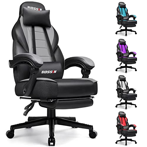 BOSSIN Gaming Chair, Ergonomic Heavy Duty Design, Gamer Chair with Footrest and Lumbar Support, Large Size Cushion High Back Office Chair, Big and Tall Gaming Computer Chair for Kids