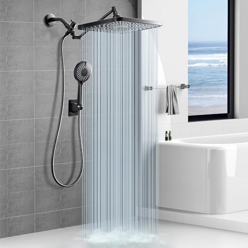 12.2" Premium Rainfall Shower Head with Handheld Combo, High Pressure Large Rain Overhead Showerhead | 4 Water Spray Handheld Modes | Adjustable Dual Showerheads | Anti-Clog Nozzles | Air-in