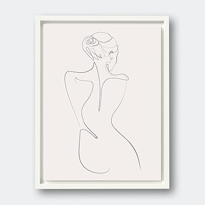 VERRE ART Printed Framed Canvas Painting for Home Decor Office Wall Studio Wall Living Room Decoration (10x14inch White Floater) - Line Figure I