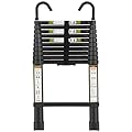 Telescopic Ladder, 10.5FT RIKADE Aluminum Telescoping Ladder with Non-Slip Feet and Stable Hook, Portable Extension Ladder for Household and Outdoor Working, 330lb Capacity Black