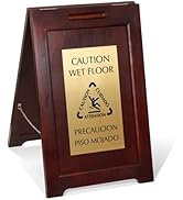 SmartSign Premium Bilingual "Caution Wet Floor" Wooden A-Frame Standing Floor Sign with Symbol, 2...