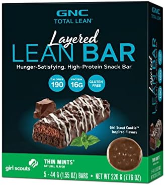 GNC Total Lean Layered Lean Bar | Hunger Satisfying, High Protein Snack Bar | Girl Scouts Thin Mints | 5 Bars Per Box